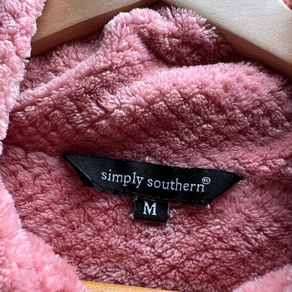 Simply Southern Fleece Women's M PINK  1/4 Snaps SOFT Pullover Jacket Pockets - Picture 5 of 11